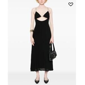 saint laurent black cut-out silk crepe spaghetti strap midi dress size f36 small